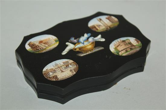 A 19th century Italian black slate and micro-mosaic paperweight, 4.5in.